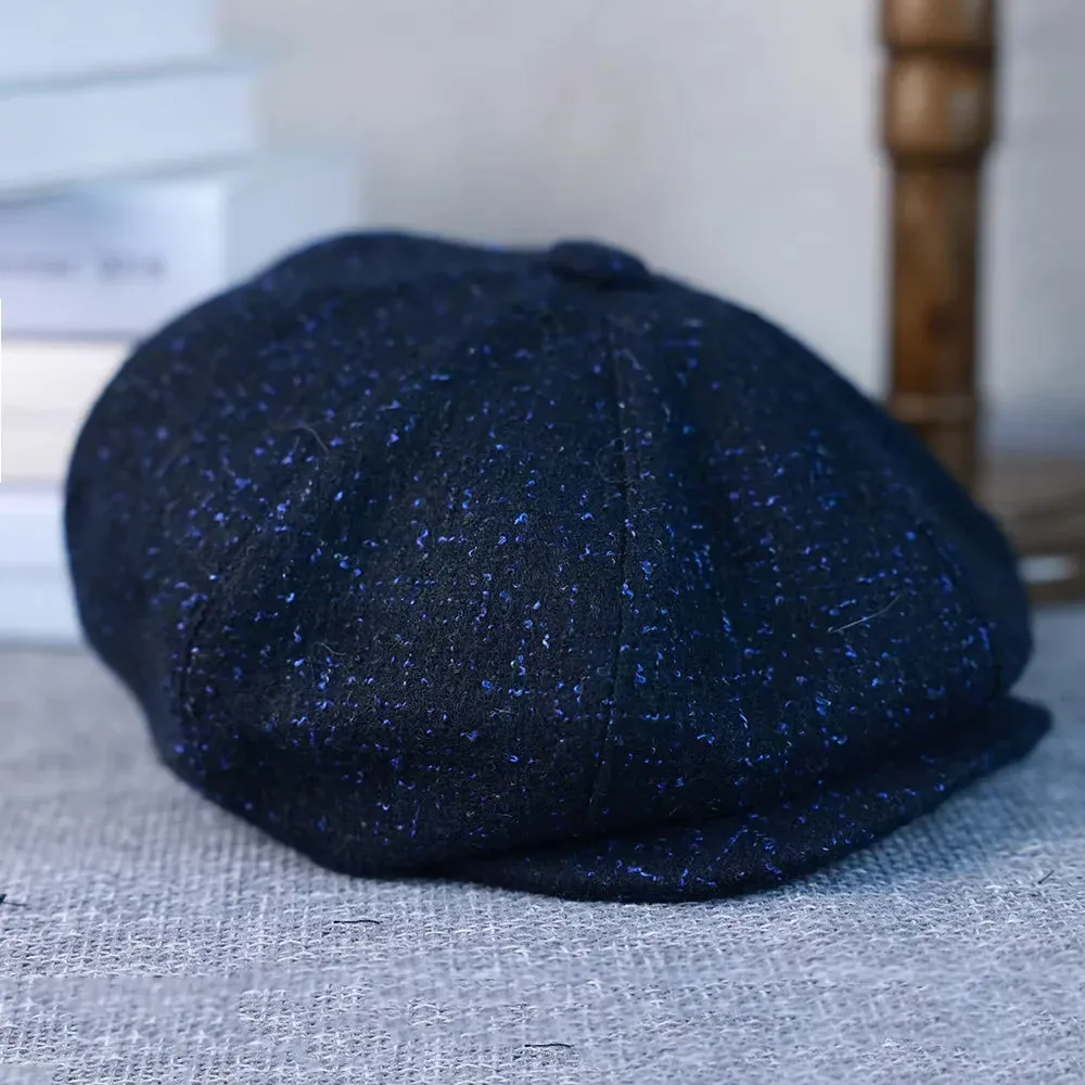 Flecked Navy Blue Wool Newsboy Cap