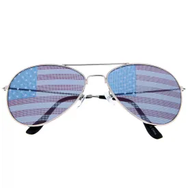 grinderPUNCH American Flag Aviator Sunglasses "USA" (Silver)