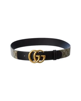 Gucci Double G Buckle GG Supreme Canvas & Leather Belt, 75