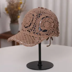Hand Woven Baseball cap Women Handmade Flower Hollowed Thin Cap