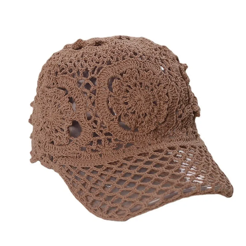 Hand Woven Baseball cap Women Handmade Flower Hollowed Thin Cap
