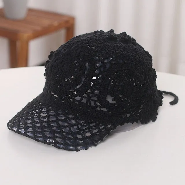 Hand Woven Baseball cap Women Handmade Flower Hollowed Thin Cap