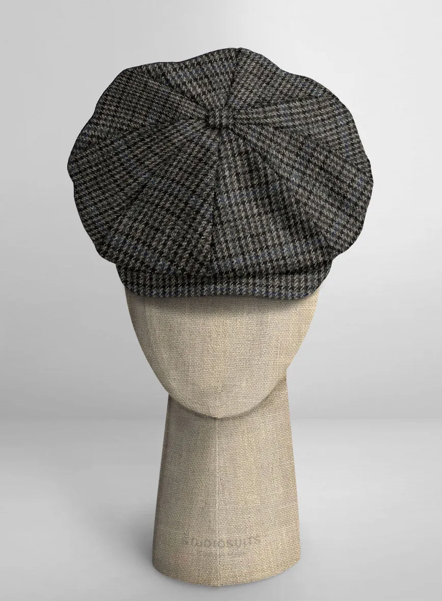 Harris Tweed Dark Gray Check Newsboy Cap