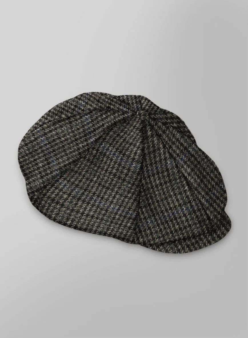 Harris Tweed Dark Gray Check Newsboy Cap