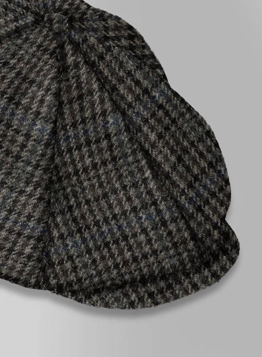 Harris Tweed Dark Gray Check Newsboy Cap