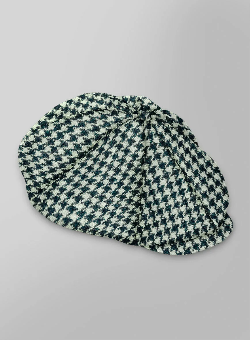 Harris Tweed Houndstooth Green Newsboy Cap