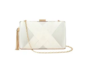 Ivory Satin Hard Compact Box Clutch Bag