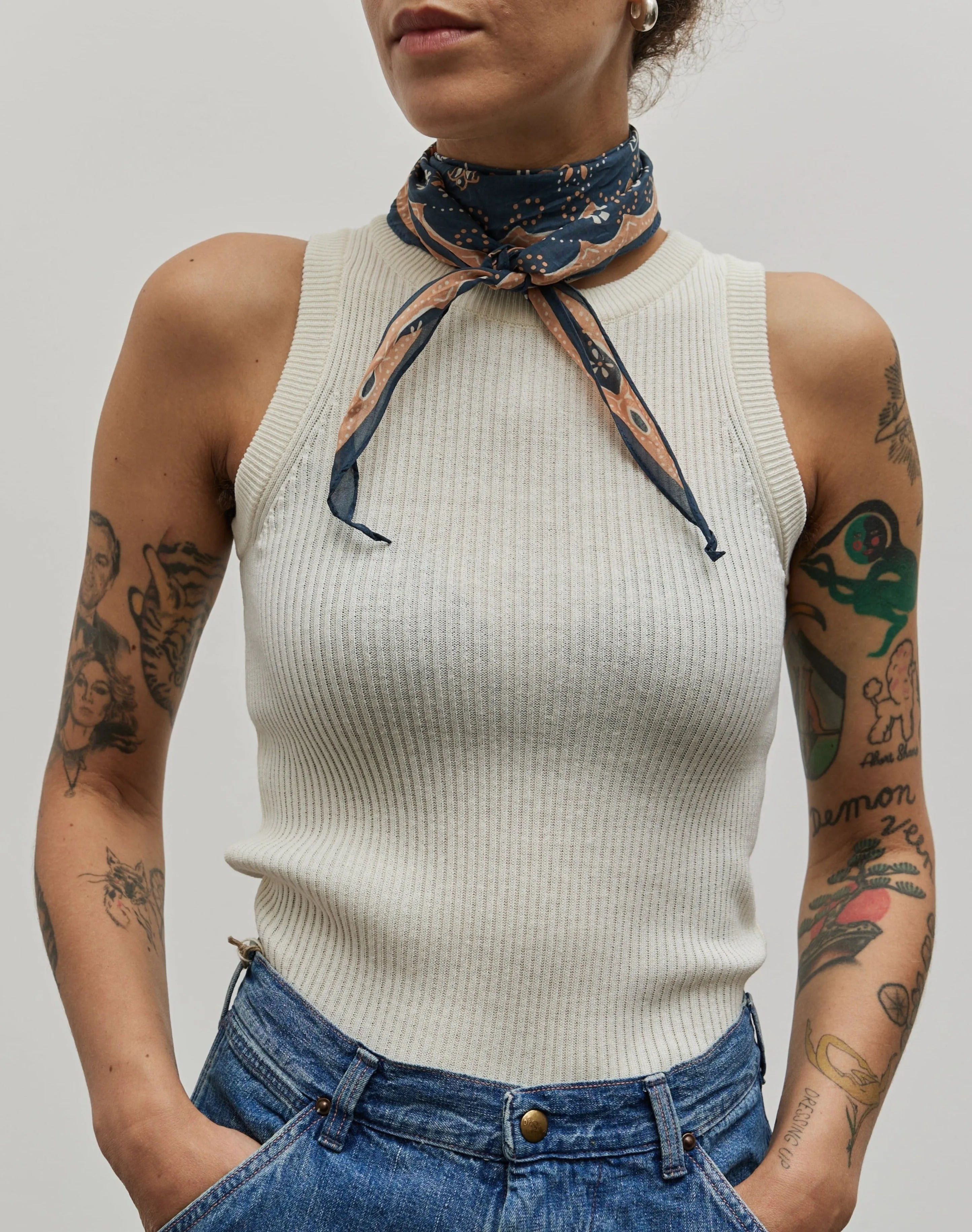 Kapital Washer Silk Neckerchief, Navy Cookie