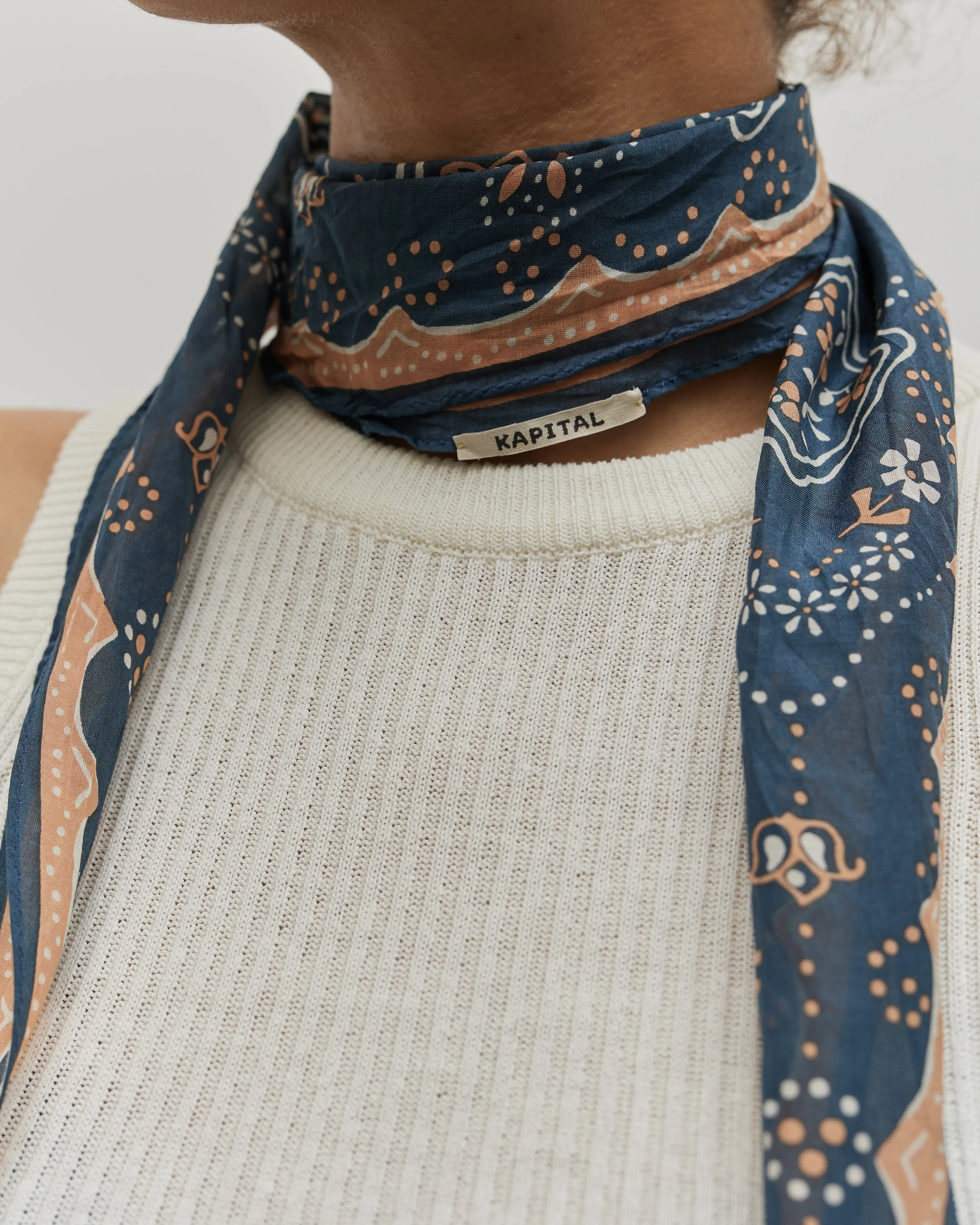 Kapital Washer Silk Neckerchief, Navy Cookie