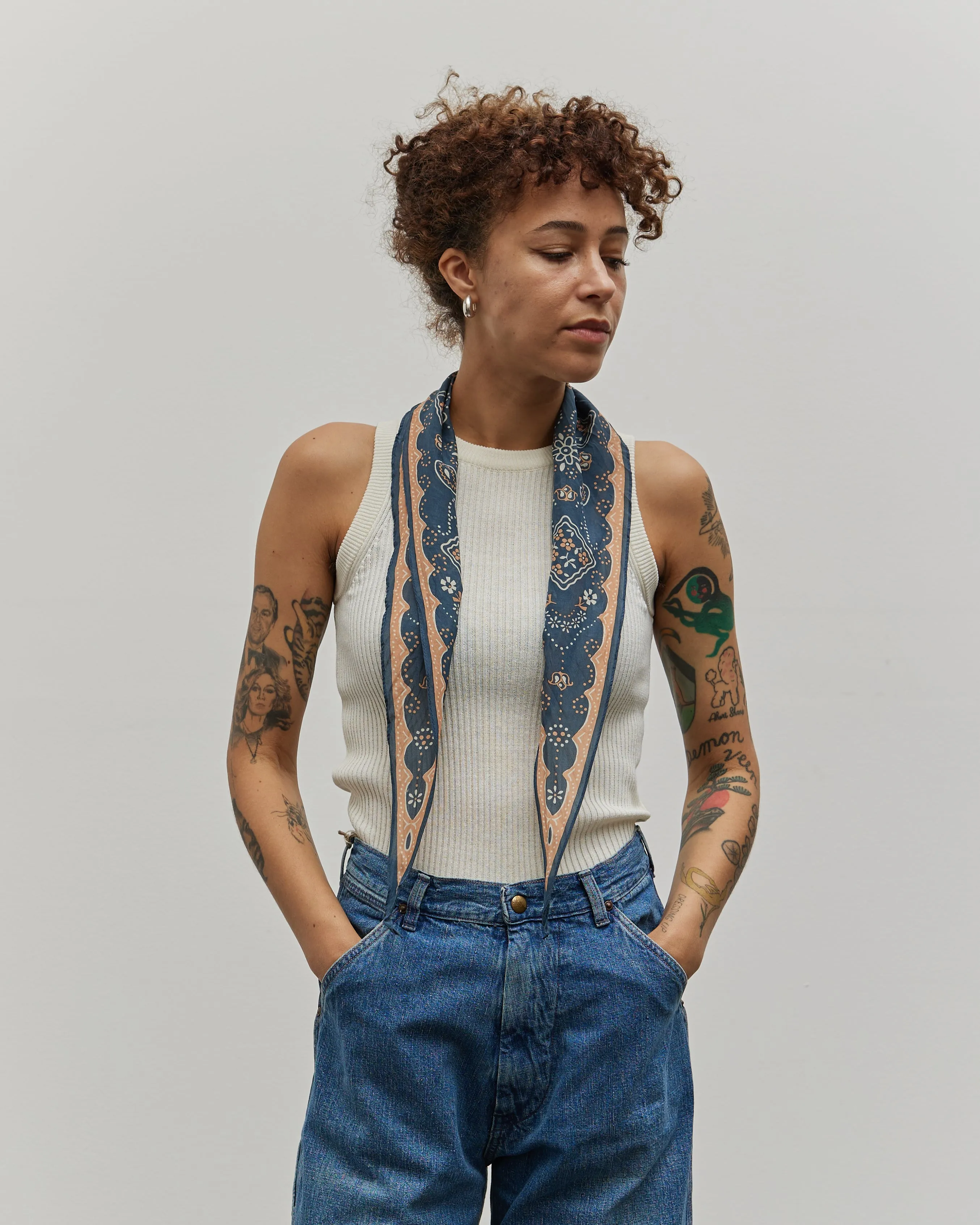 Kapital Washer Silk Neckerchief, Navy Cookie