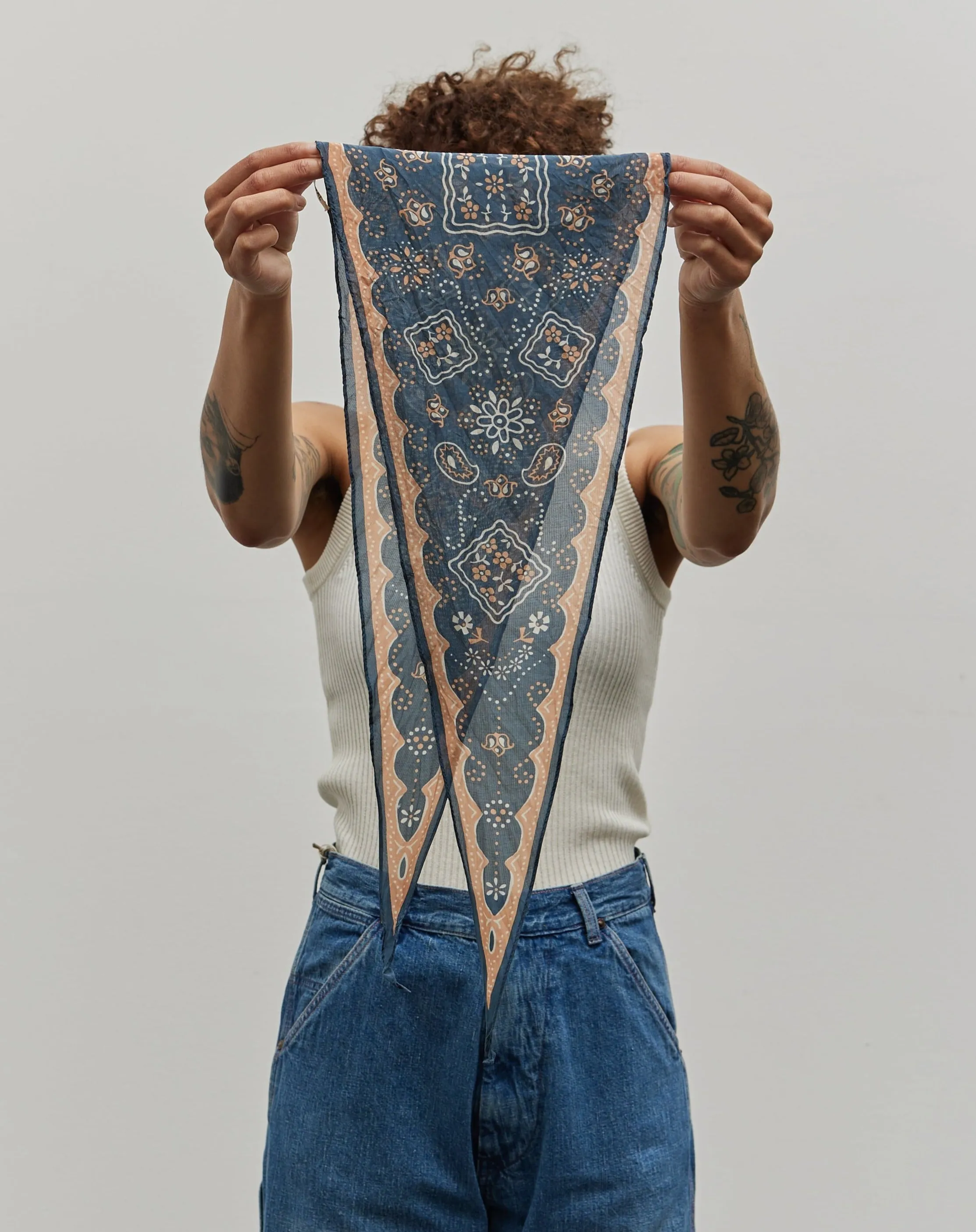 Kapital Washer Silk Neckerchief, Navy Cookie