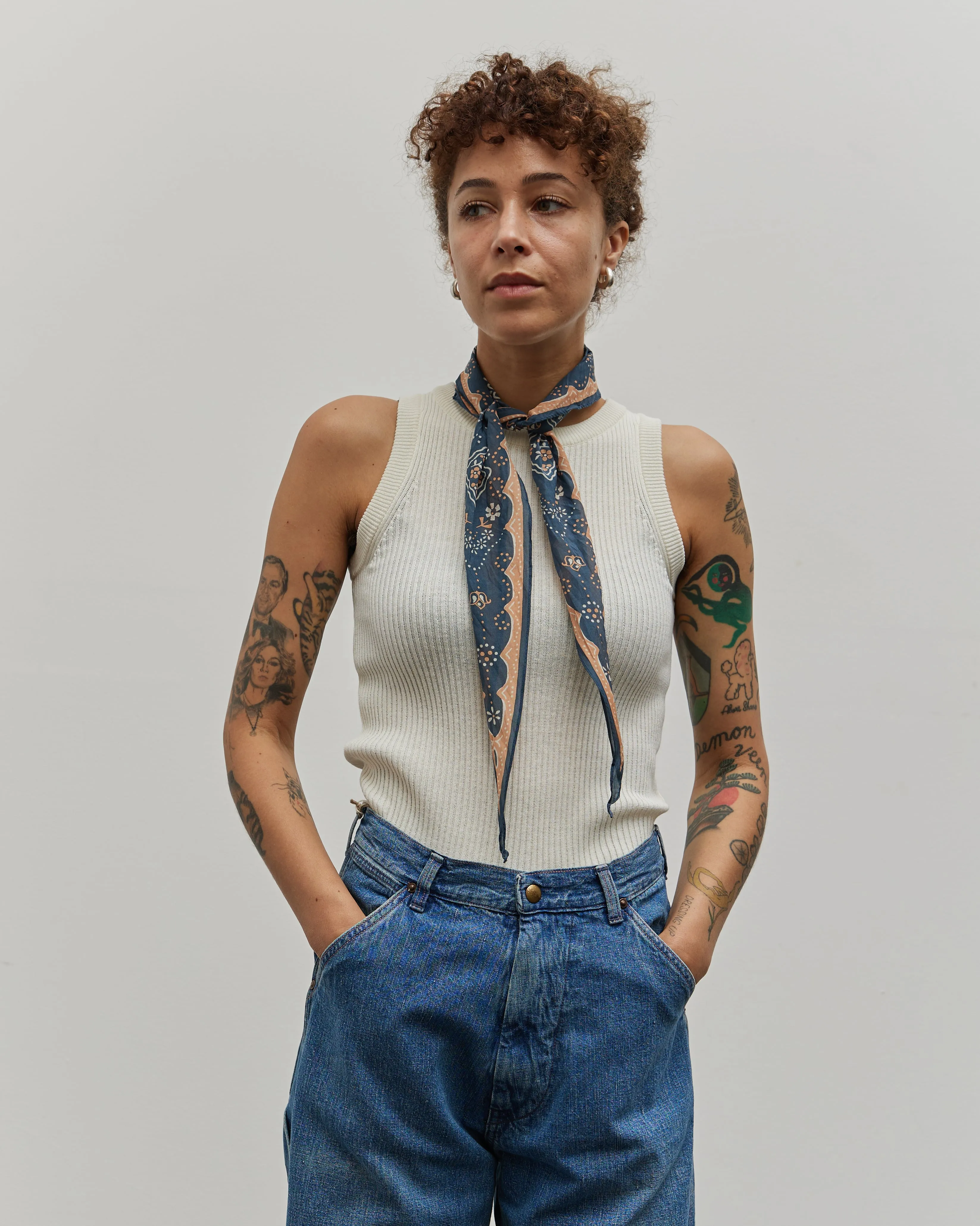 Kapital Washer Silk Neckerchief, Navy Cookie