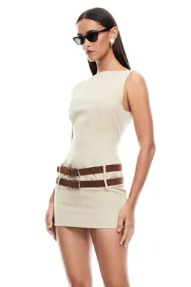 LIONESS Ethereal Buckle Mini Dress Beige