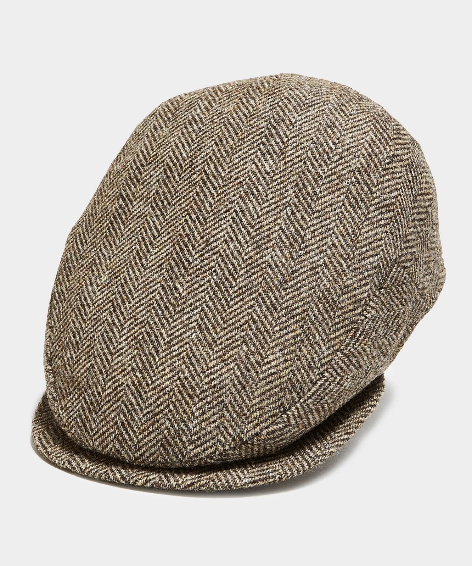 Lock & Co Drifter Flat Cap Moon Wool in Brown Herringbone