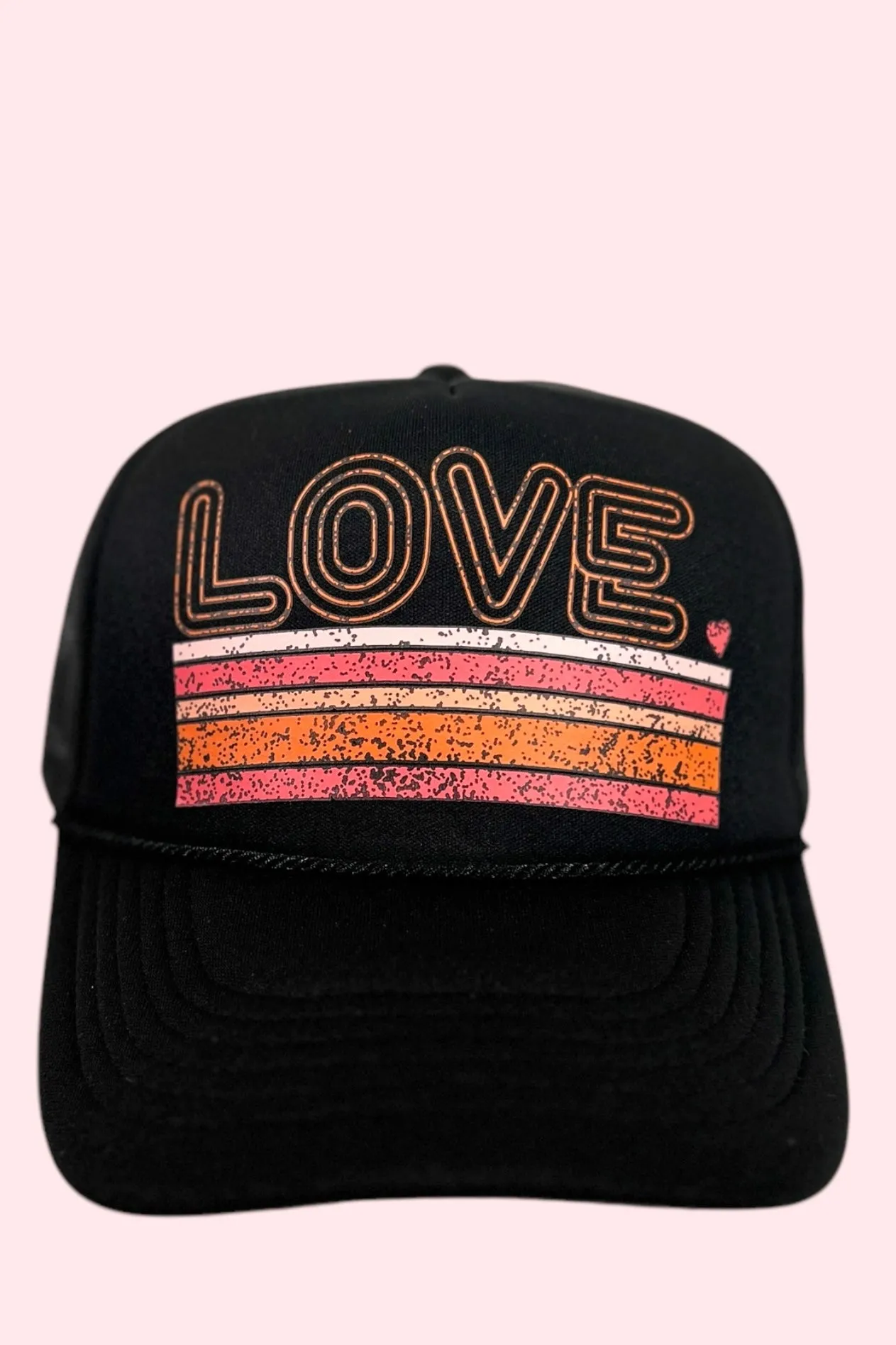 Love Striped Foam Trucker Hat Black