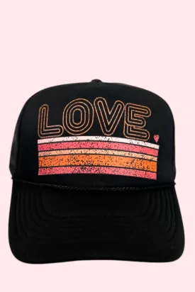 Love Striped Foam Trucker Hat Black