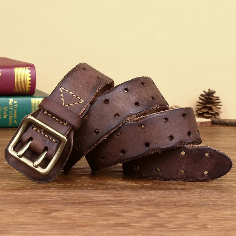 Luxe Cowboy Leather Belt - Brass Buckle