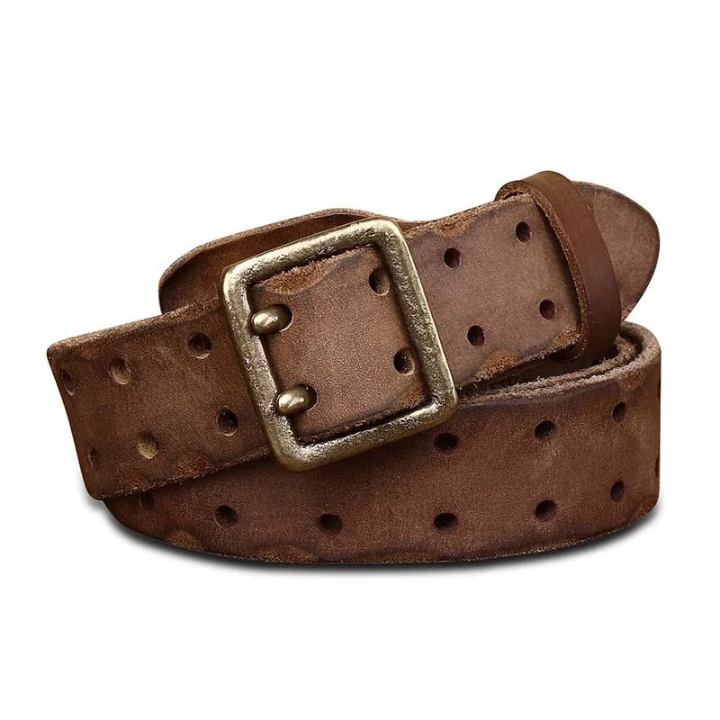Luxe Cowboy Leather Belt - Brass Buckle