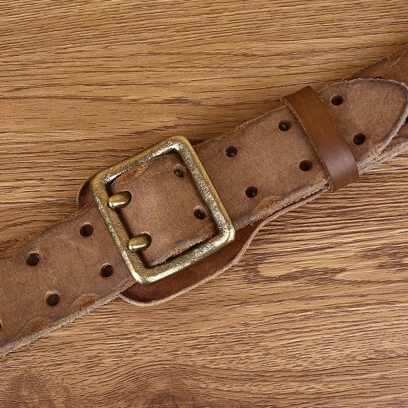 Luxe Cowboy Leather Belt - Brass Buckle