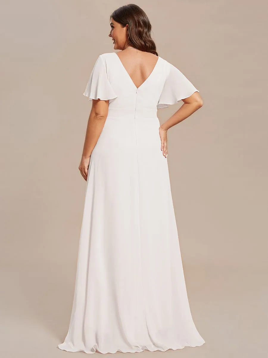 Malina white chiffon lotus hem wedding gown