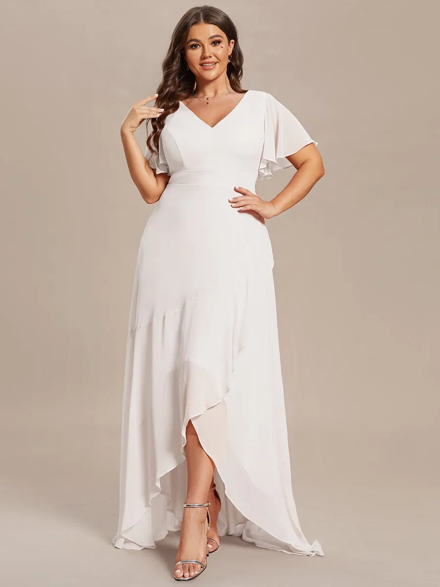 Malina white chiffon lotus hem wedding gown