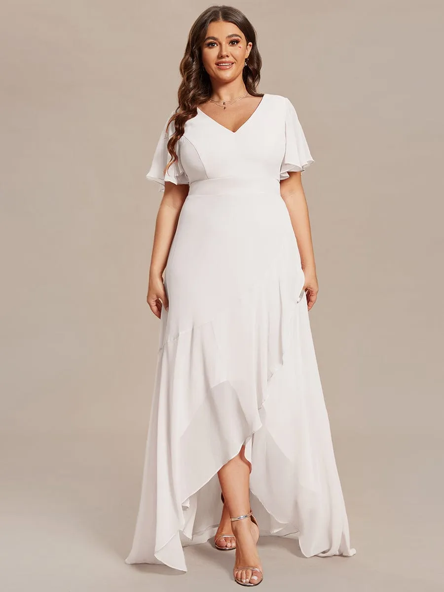 Malina white chiffon lotus hem wedding gown