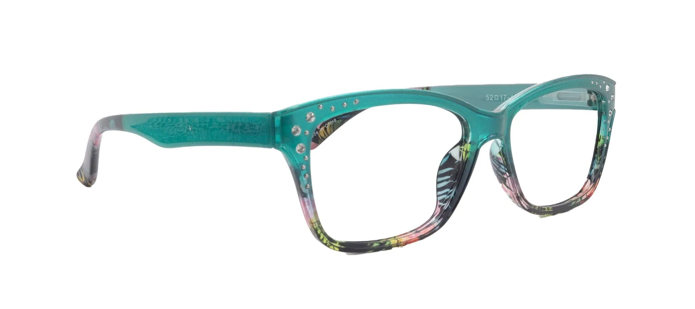 Miriam (Premium) Reading Glasses, High End Readers, Magnifying Glasses (Square) Women Rhinestone bling (Teal Blue) NY Fifth Avenue