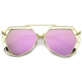 Modern Geometric Flat Mirrored Lens Sunglasses A886