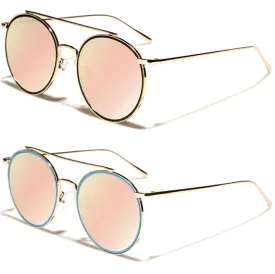 Oversized Round Metal Frame with Pink Mirror Lenses Sunglasses for Women