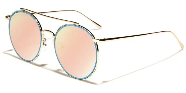 Oversized Round Metal Frame with Pink Mirror Lenses Sunglasses for Women