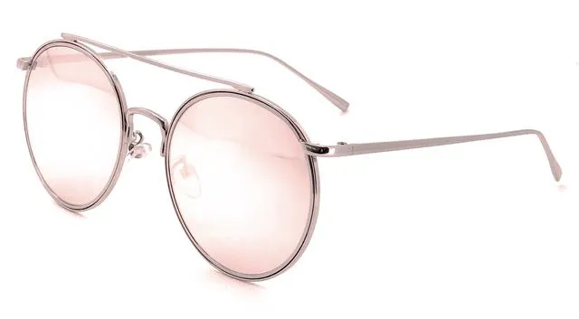 Oversized Round Metal Frame with Pink Mirror Lenses Sunglasses for Women