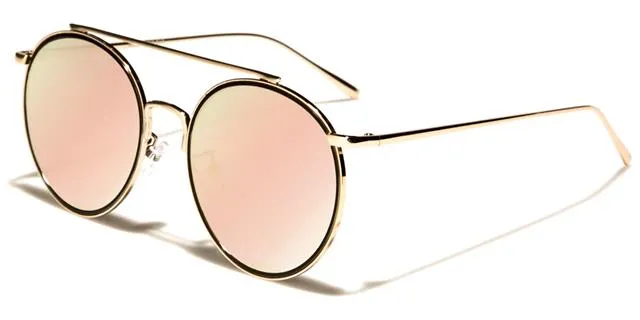 Oversized Round Metal Frame with Pink Mirror Lenses Sunglasses for Women