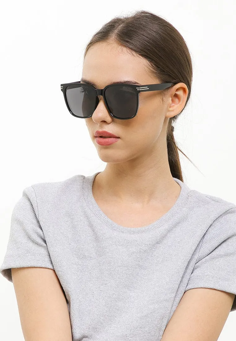 Polarized Plastic Frame Square Oversized Sunglasses - Black Glossy