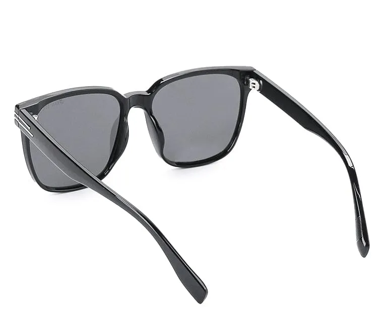 Polarized Plastic Frame Square Oversized Sunglasses - Black Glossy