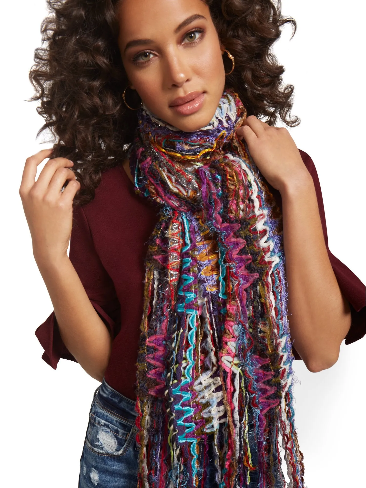 Purple Multi Yarn Fringe Scarf - Sweet Pea