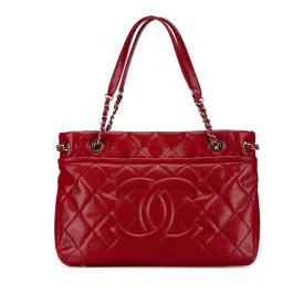 Red Chanel Quilted Caviar Soft Shopper Tote