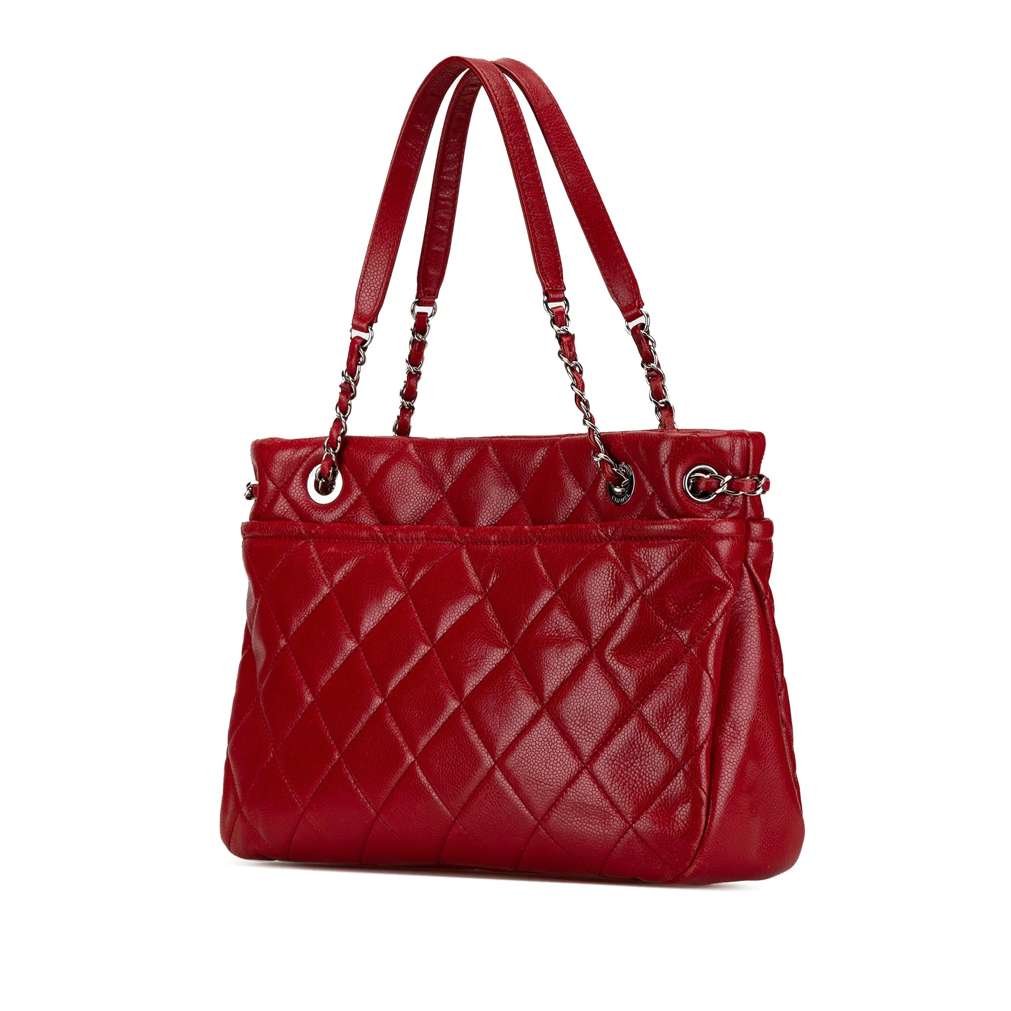 Red Chanel Quilted Caviar Soft Shopper Tote