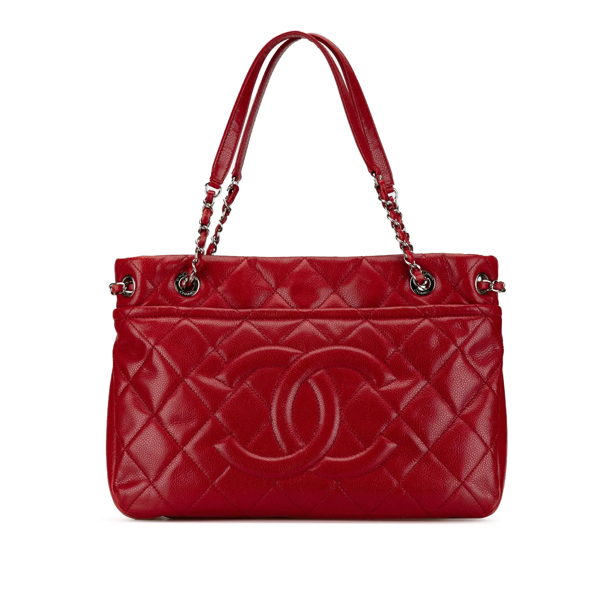 Red Chanel Quilted Caviar Soft Shopper Tote