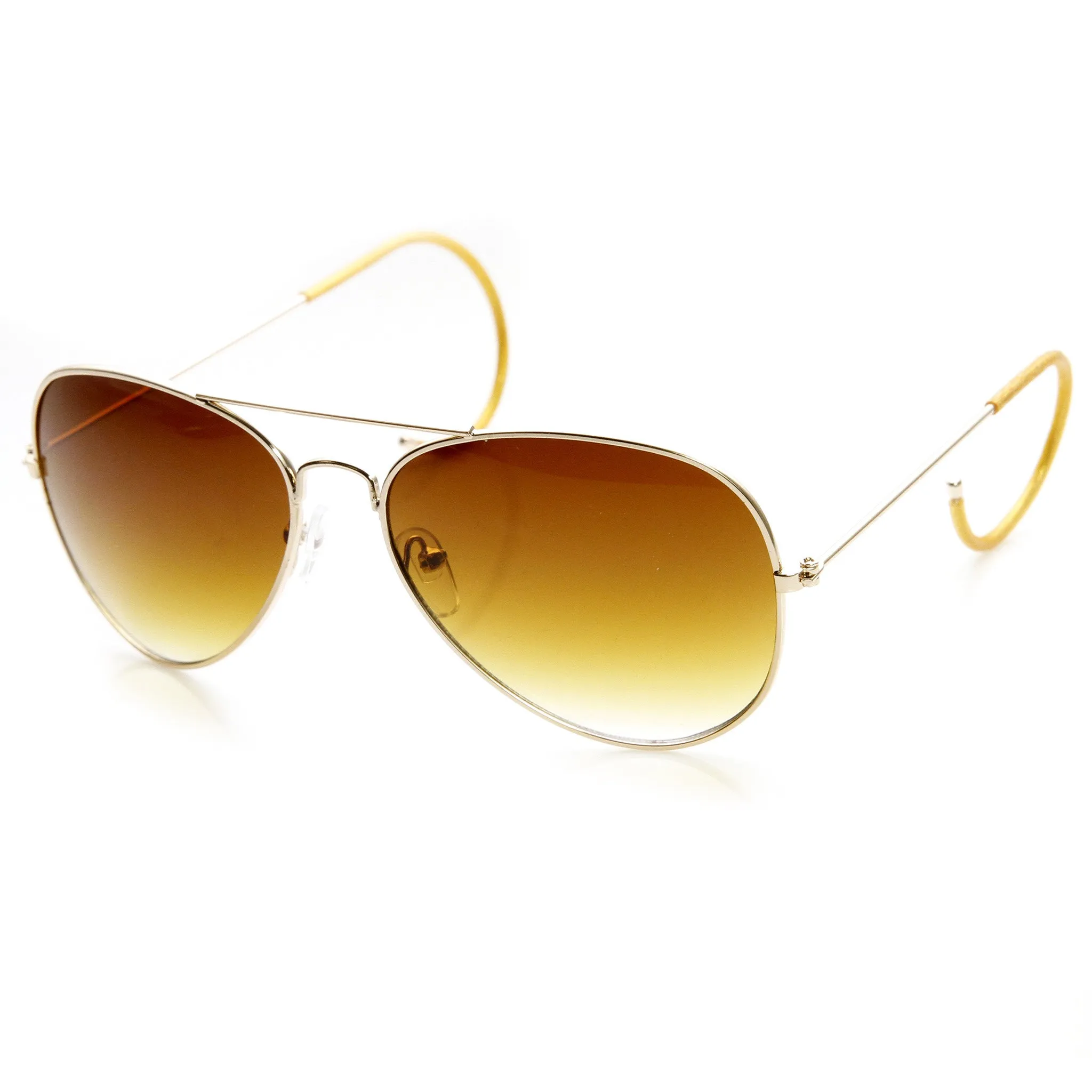 Retro Mens 1970's Fashion Metal Aviator With Cable Temple Sunglasses 9407