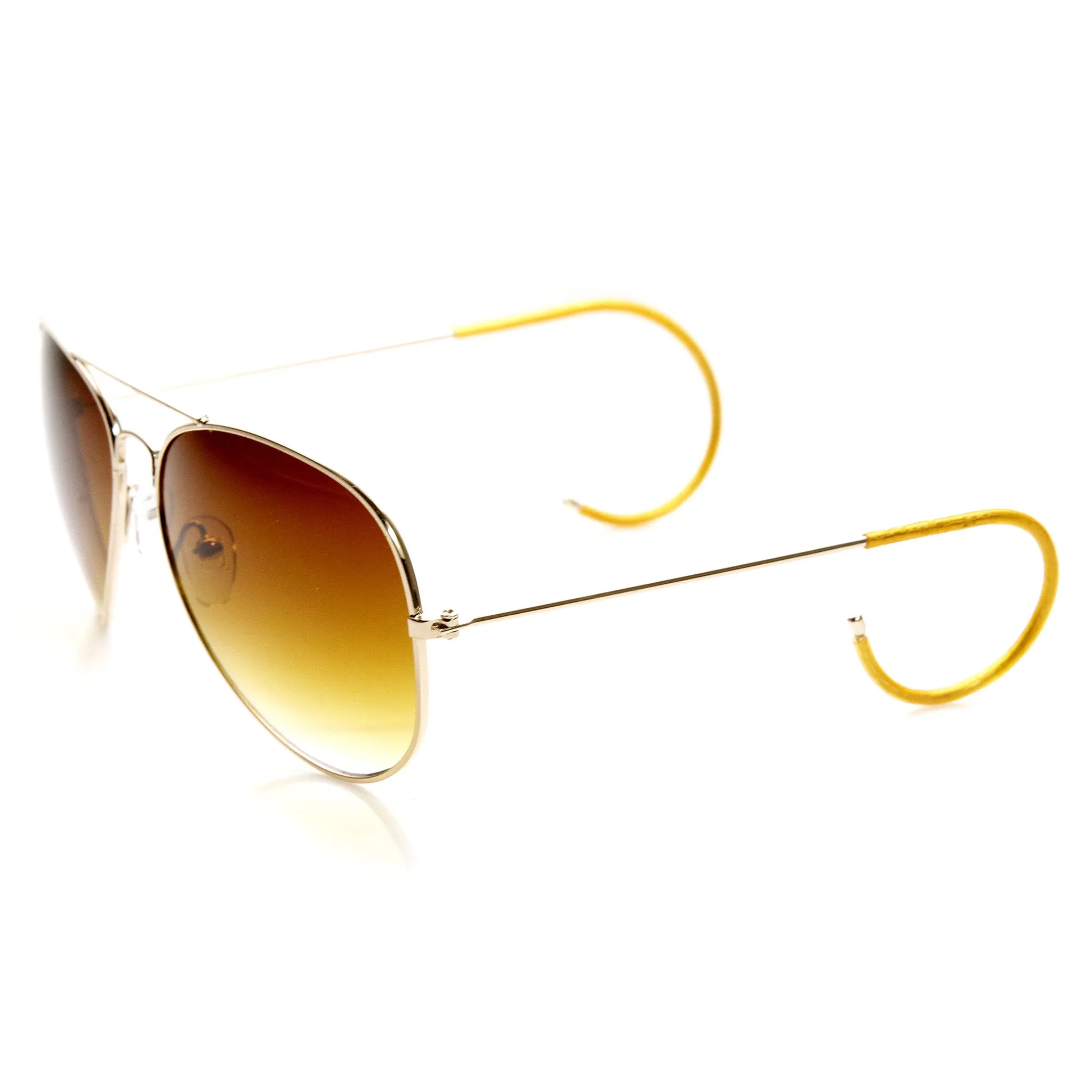 Retro Mens 1970's Fashion Metal Aviator With Cable Temple Sunglasses 9407