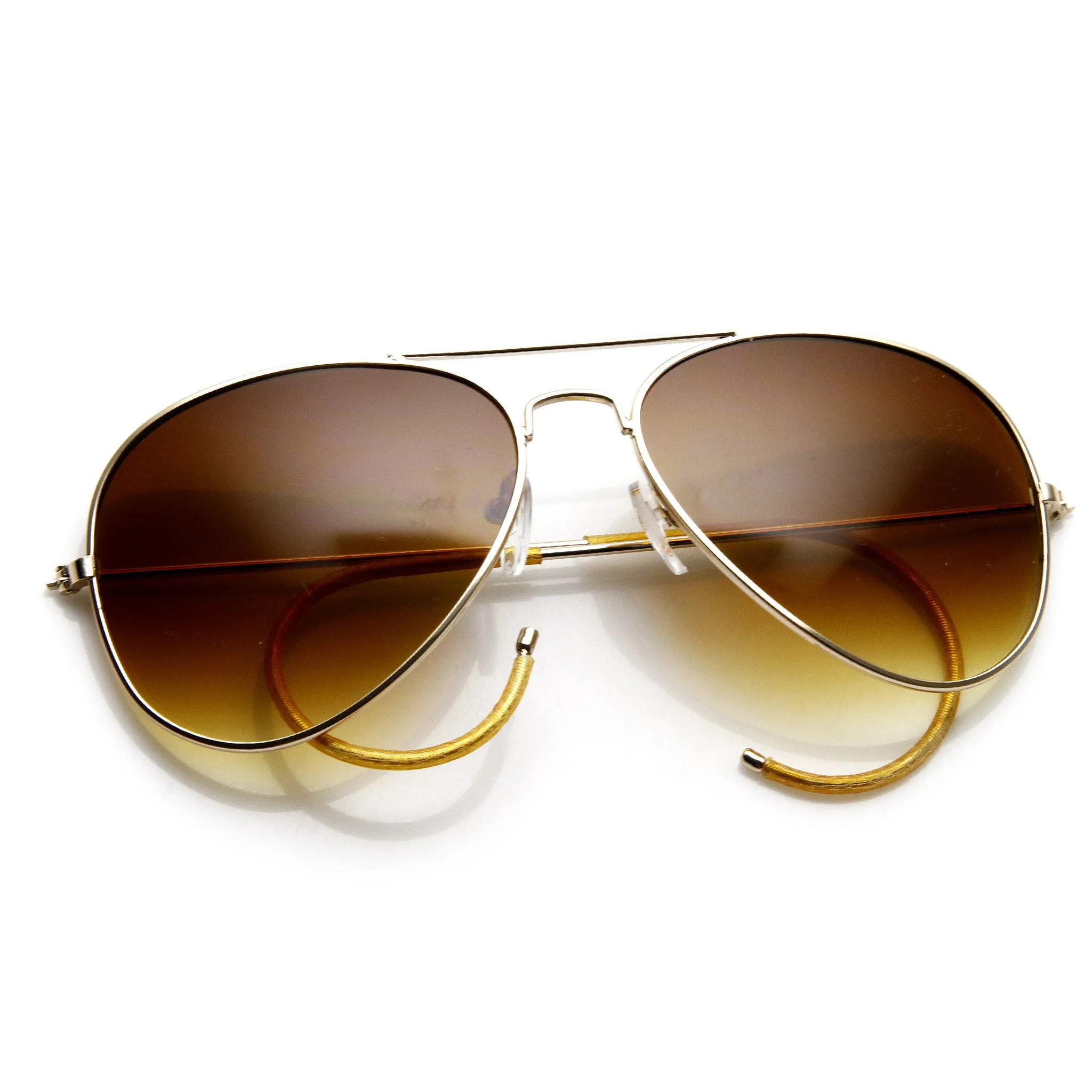 Retro Mens 1970's Fashion Metal Aviator With Cable Temple Sunglasses 9407