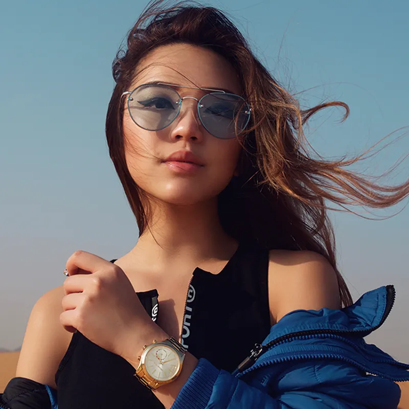 Retro Modern Rimless Flat Color Lens Aviator Sunglasses A826