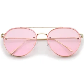 Retro Modern Rimless Flat Color Lens Aviator Sunglasses A826