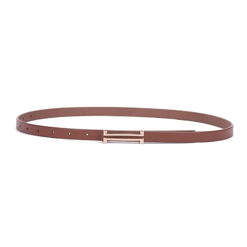 Solid Color Genuine Leather H Buckle Belt - 5 Colors