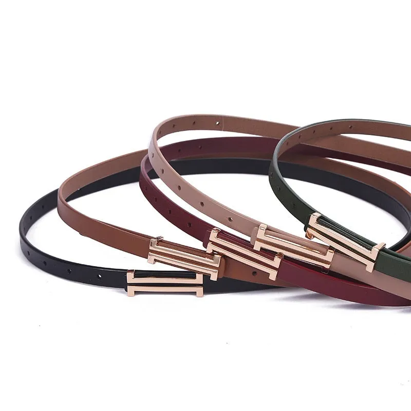 Solid Color Genuine Leather H Buckle Belt - 5 Colors