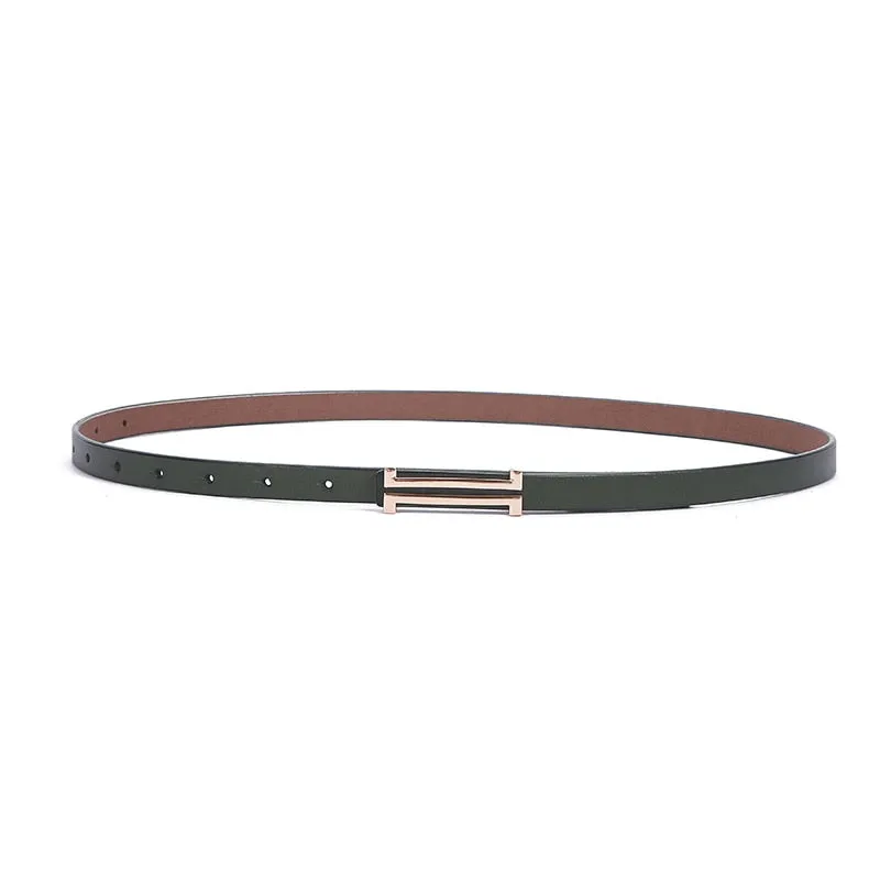 Solid Color Genuine Leather H Buckle Belt - 5 Colors