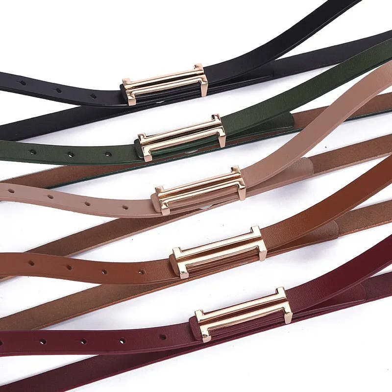 Solid Color Genuine Leather H Buckle Belt - 5 Colors
