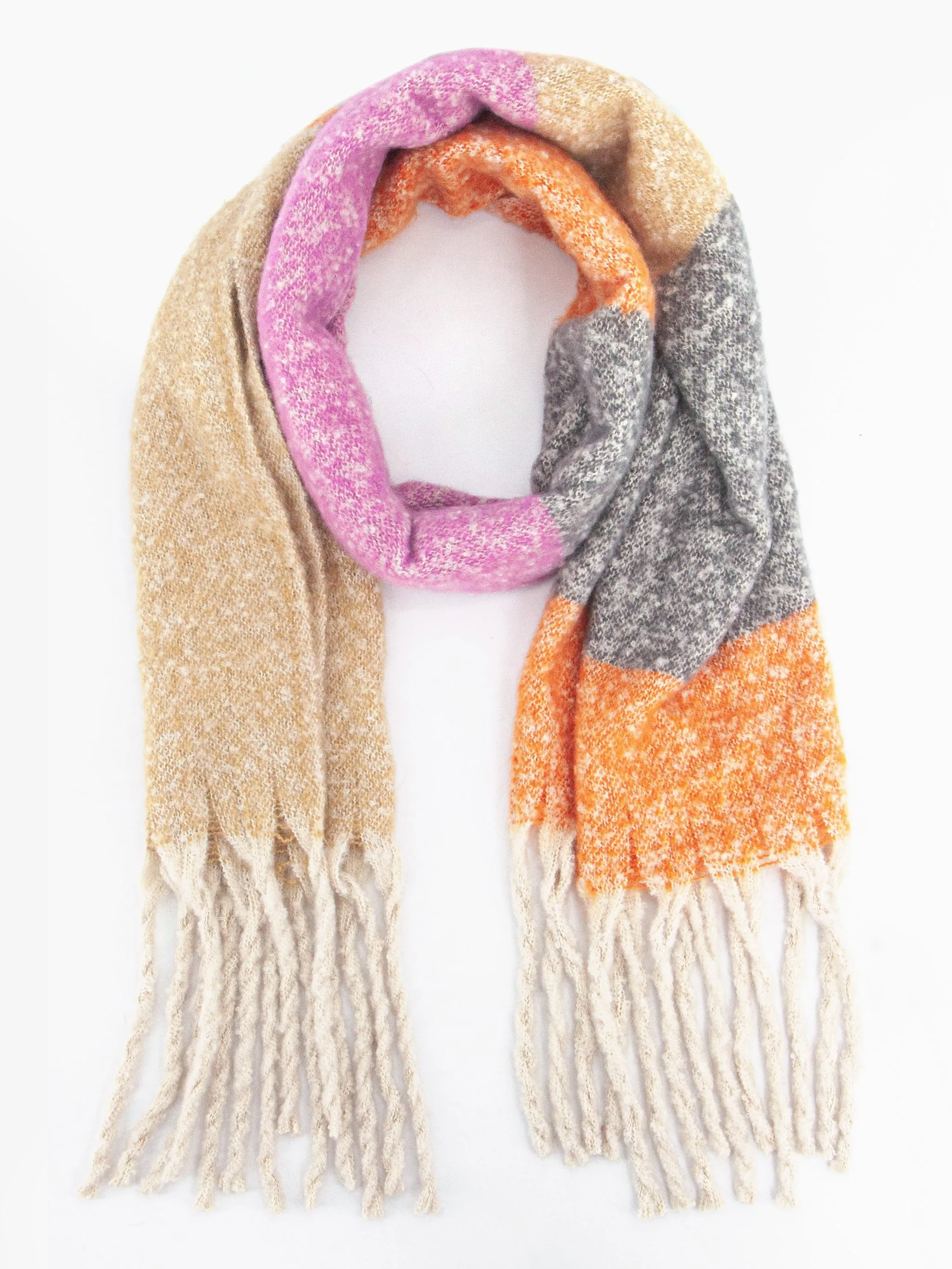 Vivian Heavyweight Scarf - Cream/Pink, Colour Block