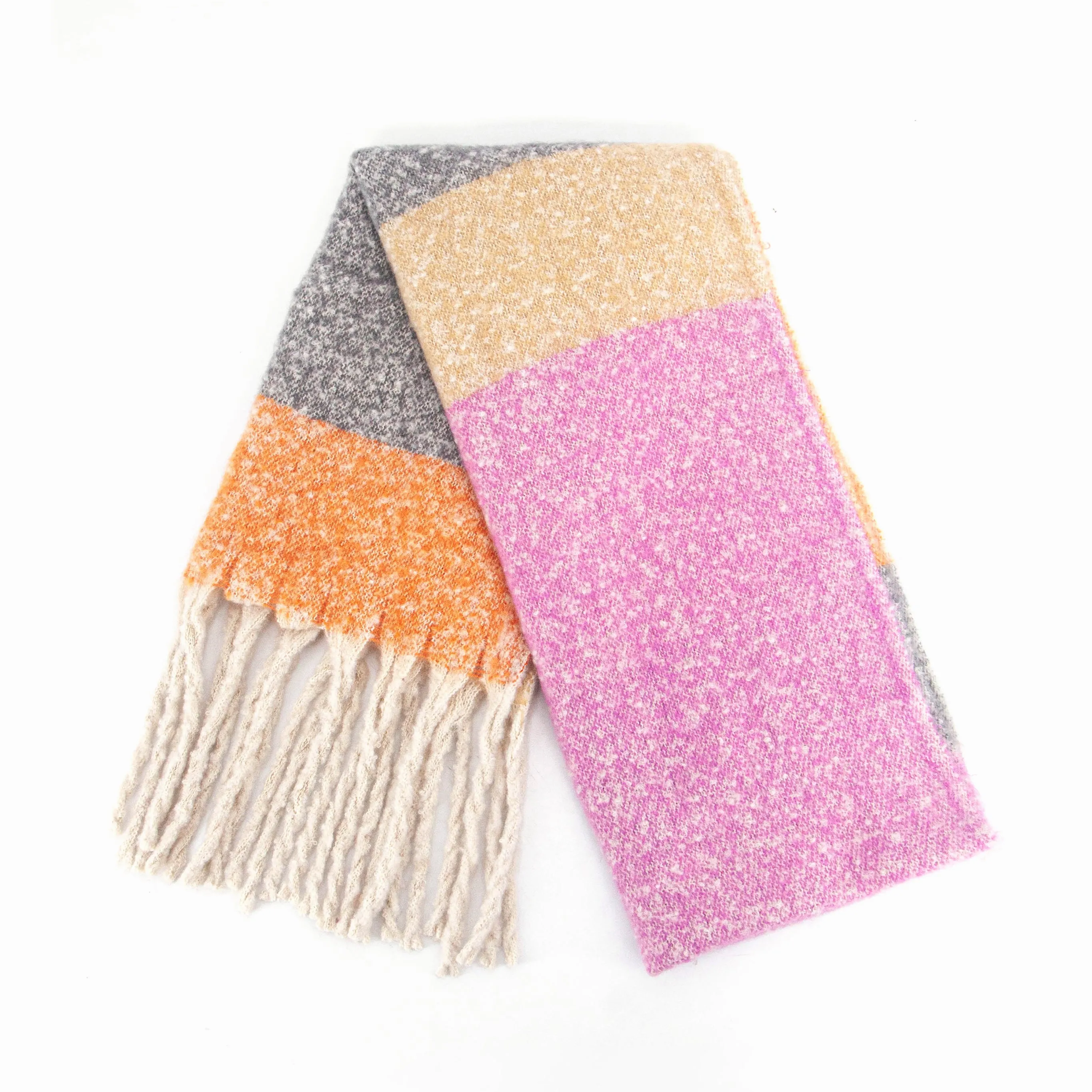 Vivian Heavyweight Scarf - Cream/Pink, Colour Block