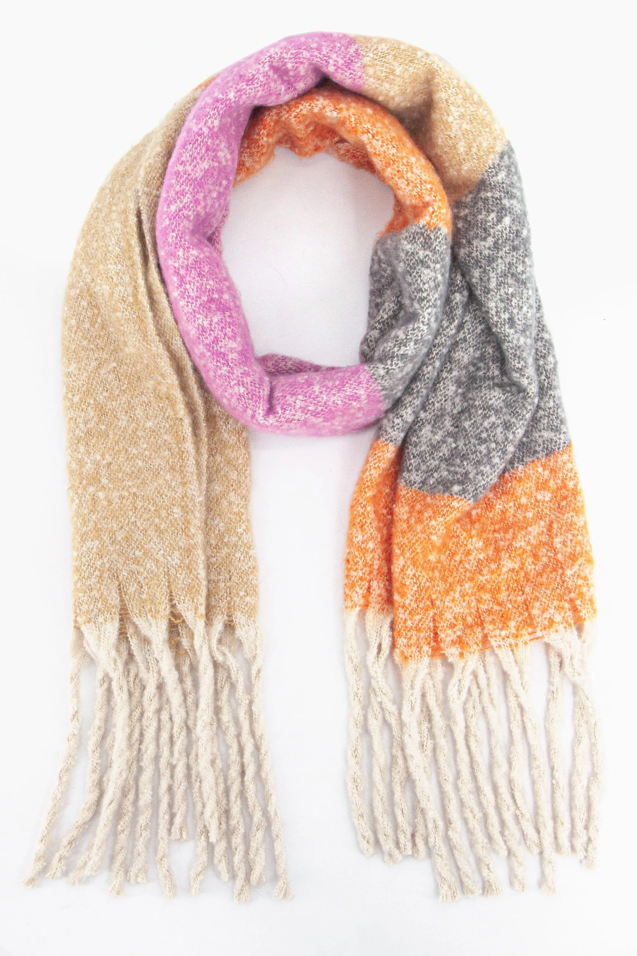 Vivian Heavyweight Scarf - Cream/Pink, Colour Block